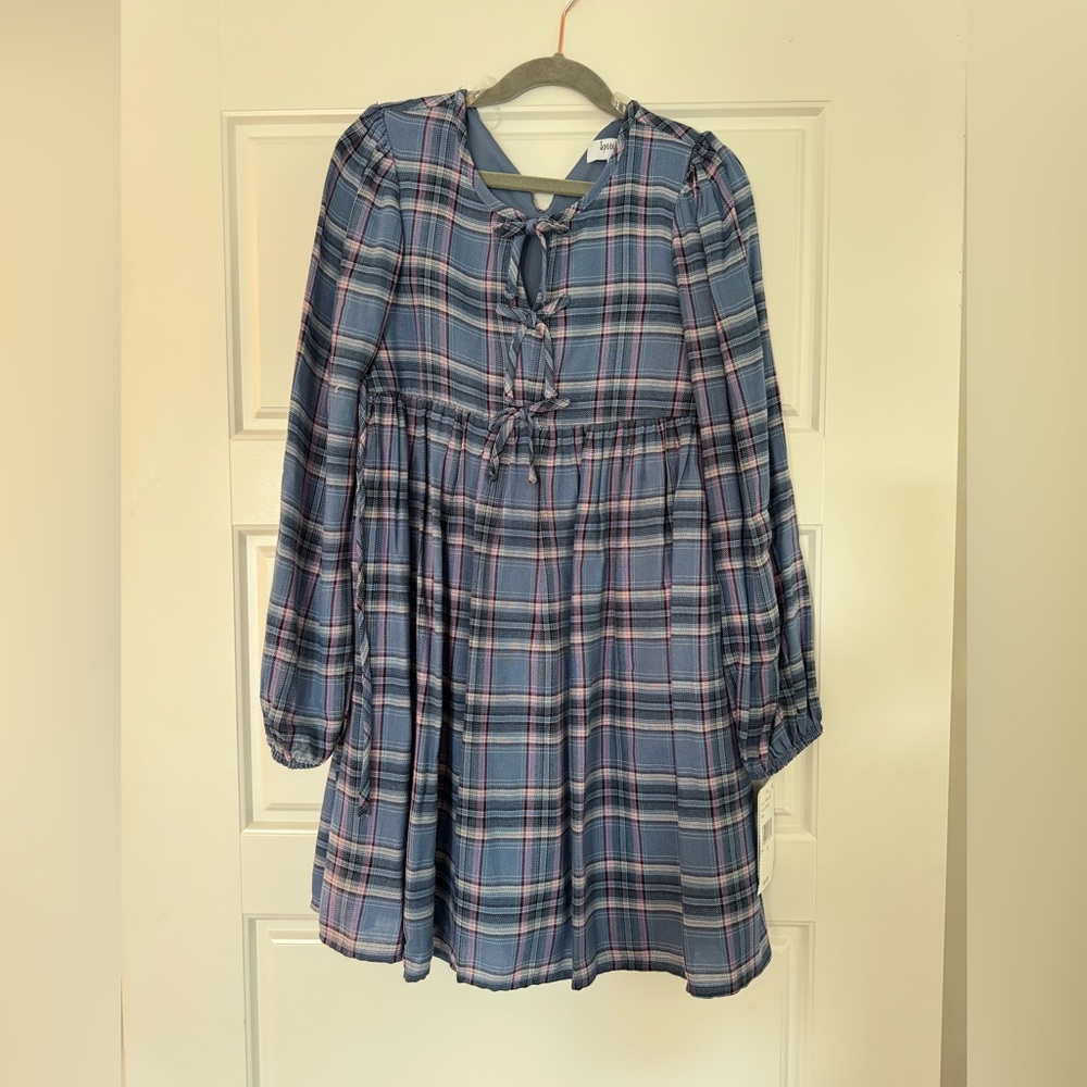 Speechless Blue Plaid Tie-Front Casual Girls Dress